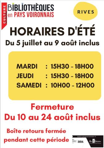 Horaires été 2025 médiahèque
